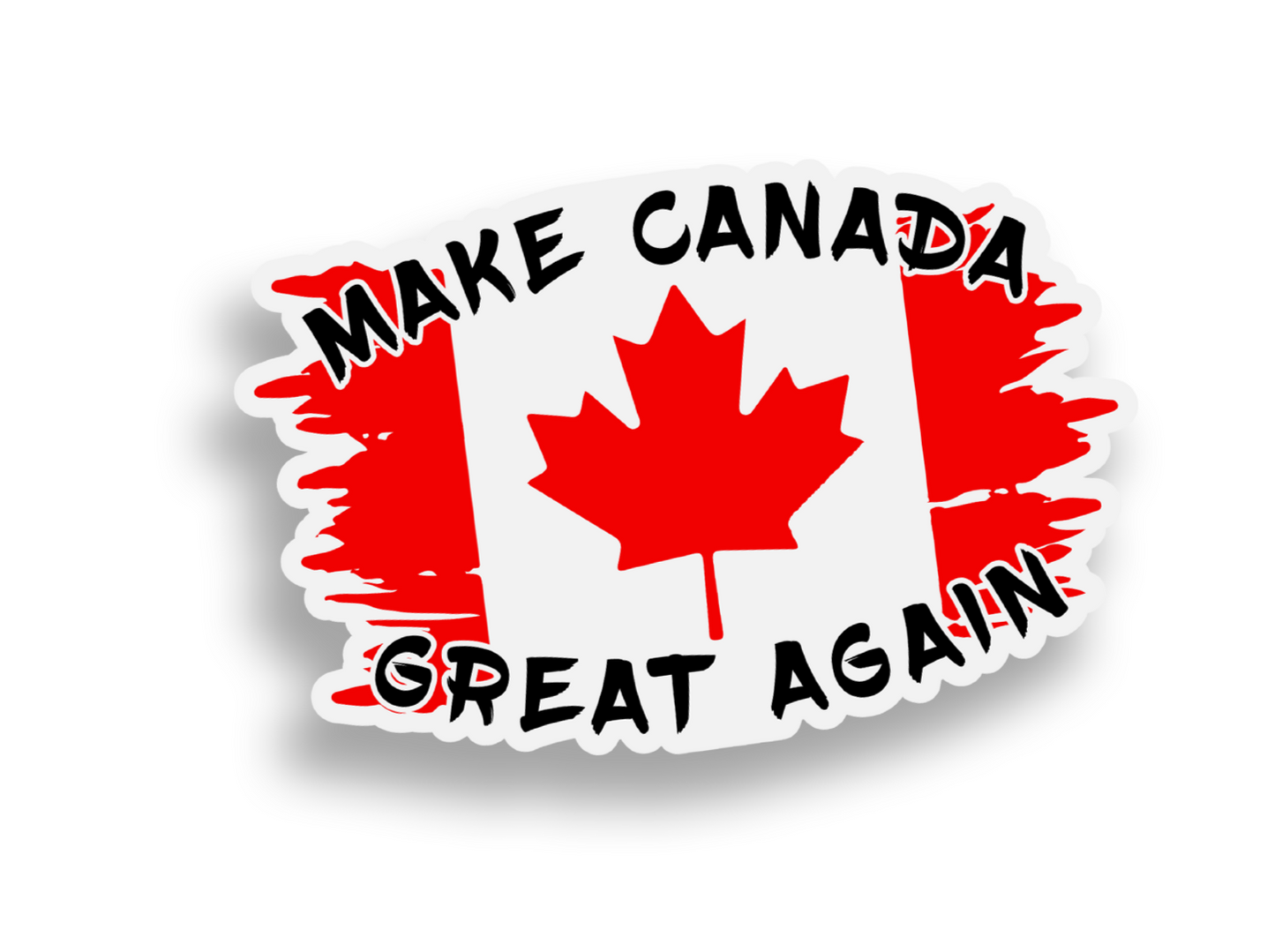 a sticker with the Canadian flag torn with the saying make Canada great again 